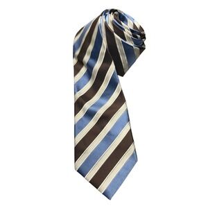 Donald J Trump Signature Collection Striped Silk Necktie Blue Brown White Formal